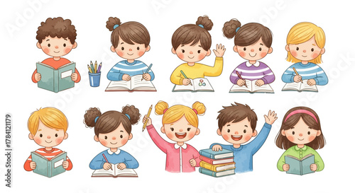 Smart Kids Studying – Classroom and Education Concept Illustration