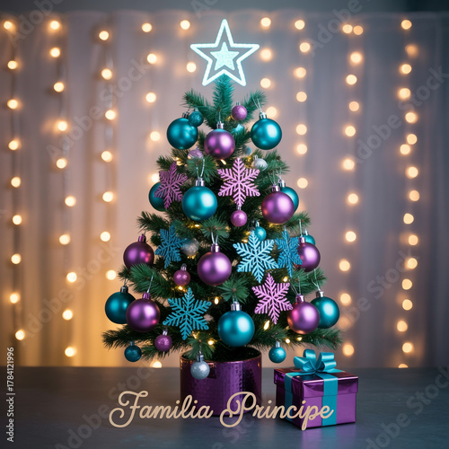 Festively decorated christmas tree with ornaments and lights