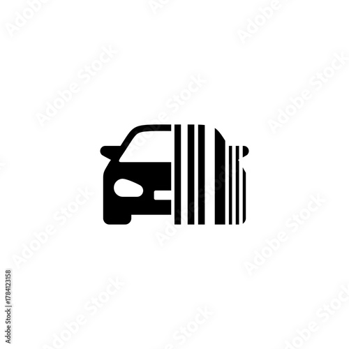 Vehicle emerging from a barcode, representing modern transportation and digital identification, viewed from the side