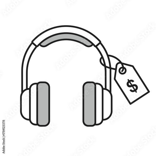 Headphones with price tag icon for Cyber Monday sale and electronics store promotion