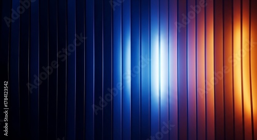 Dynamic blue and orange gradient background with metallic vertical lines