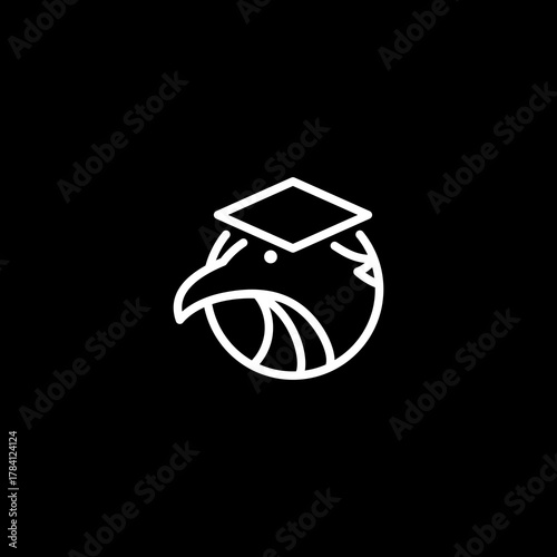 A minimalist illustration of a bird wearing a graduation cap, symbolizing academic achievement and intelligence