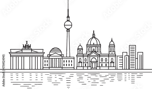 Berlin city landmark in linear style