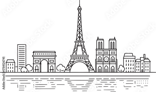 Paris with Eifel tower linear style