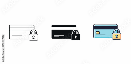 Secure payment icon set with credit card and padlock.
