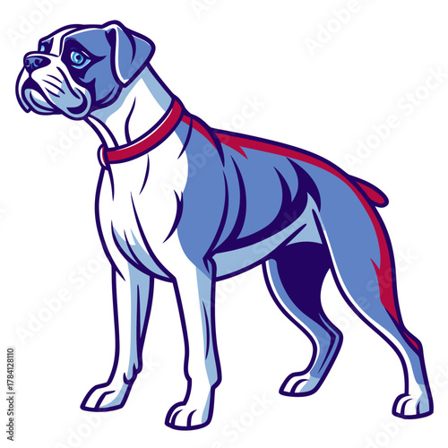 Boxer dog standing confidently with a collar in a colorful style  