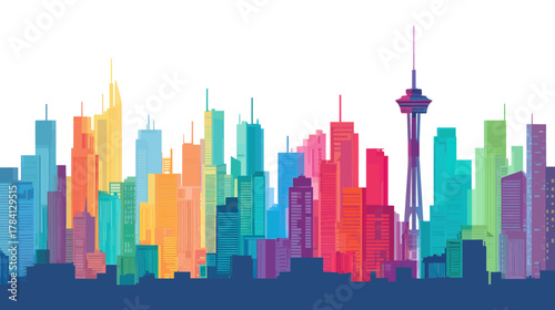 Colorful Modern City Skyline Vector Illustration of Buildings