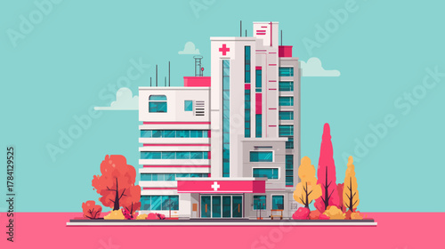 Colorful Modern Vector Illustration of a Hospital Building