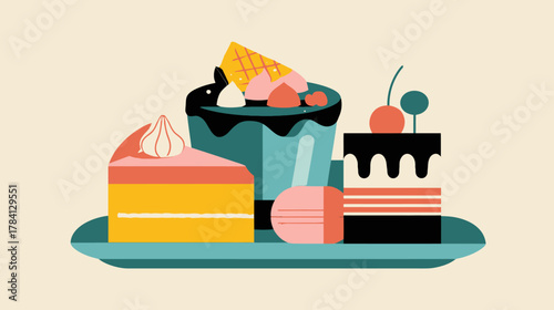 Colorful Vector Dessert Icons Depicting Cakes and Pastries