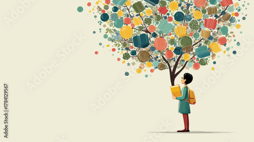 Colorful Vector Illustration of a Tree Symbolizing Knowledge Growth