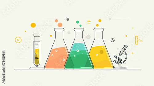 Colorful Vector Illustration Of Science Experiment In Lab