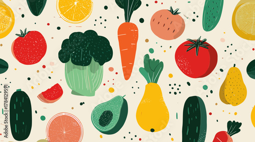 Colorful vector illustration of healthy vegetables and fruits