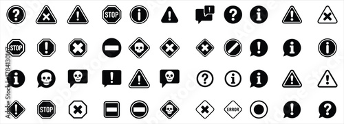 Warning Vector Icons, Warning Danger and Error Icons, Alert, attention, danger, error, problem, trouble, warning icon, System icons - warning, danger, error isolated on white, Vector illustration
