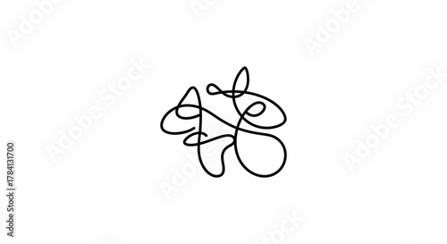 Abstract tangled line art in black against a white background, forming a complex, knotted shape.