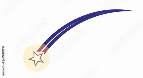 Stylized illustration of a shooting star with a star inside a circle and a blue curved tail.