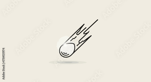 A simple line drawing of a meteor or comet streaking across the sky, leaving a fiery trail behind it.