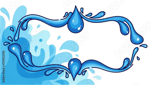 Water Splashes Frame with Liquid Drops for Graphic Design and Decoration