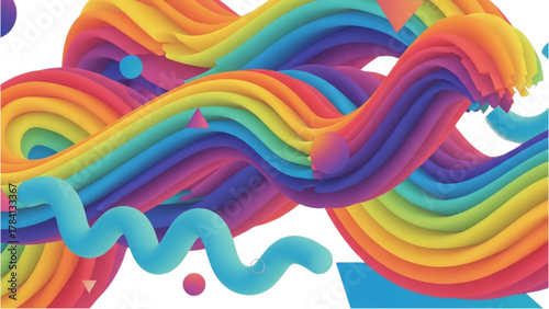 Abstract Rainbow Swirls and Curves - Colorful Fluid Dynamics Background
