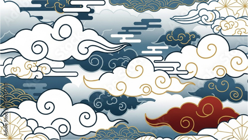 Tableau sur toile Elegant traditional Asian cloud patterns create a serene and ornate decorative b