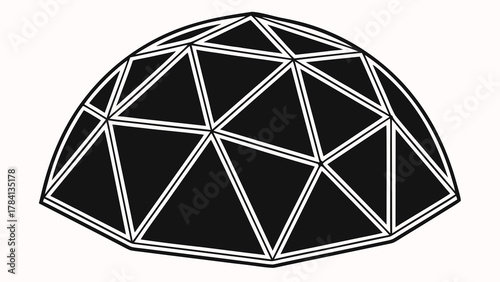 Illustration of a geodesic dome structure with triangular panels and white outline on white background vreated with genrated ai