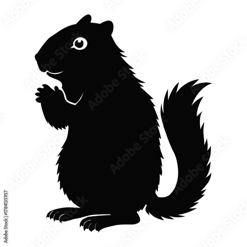 Silhouette of Squirrel Standing with Tail Up. Cute Forest Animal Vector Illustration