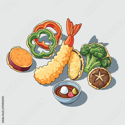 Assortment of Tempura with Dipping Sauce Japanese Cuisine.