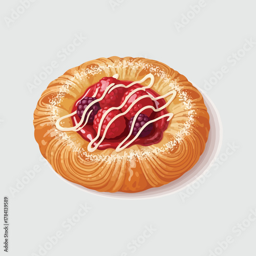 Delicious cherry danish pastry with sweet icing on top ready to eat.