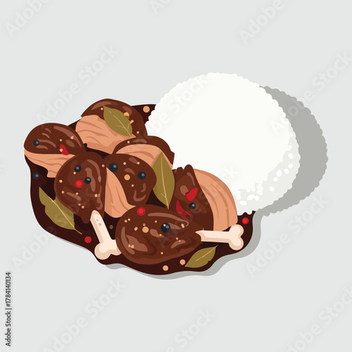 Delicious Filipino Chicken Adobo with Steamed White Rice.