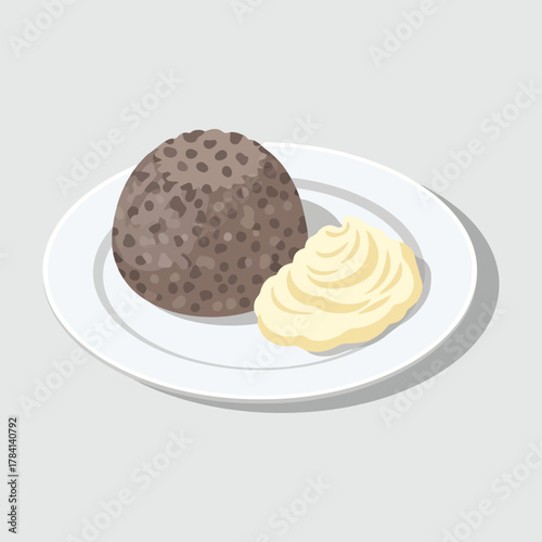 Delicious Haggis and Mashed Potatoes Served on a White Plate.