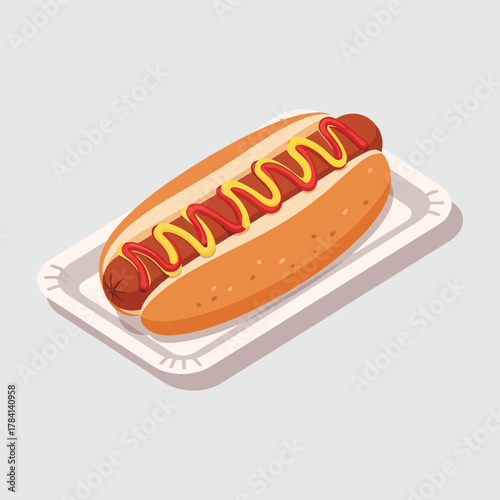 Delicious Hot Dog with Mustard on a Tray.