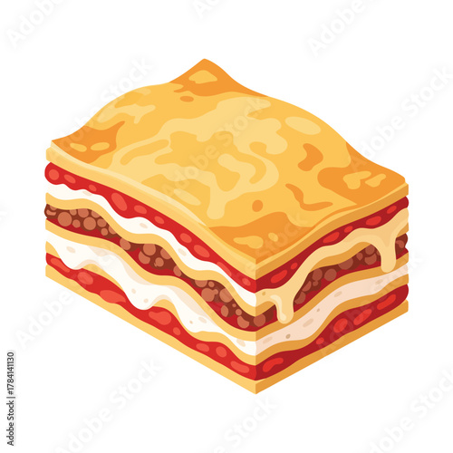 A delicious slice of classic Italian lasagna with meat sauce.