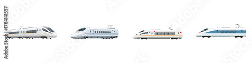 Collection of Modern High-Speed Bullet Trains on White Background