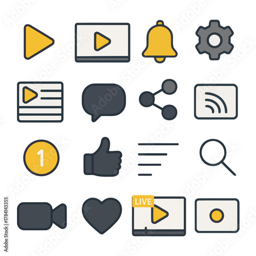 Web Icons: An assortment of modern, user-friendly icons for web and app design. Featuring a variety of symbols, perfect for conveying functionality and information with clarity. 