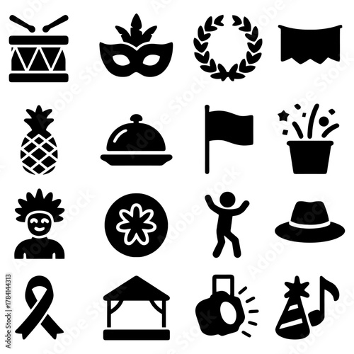 Festive Icons: A collection of meticulously crafted, minimalist icons capturing the essence of celebration and revelry, perfect for various design applications.