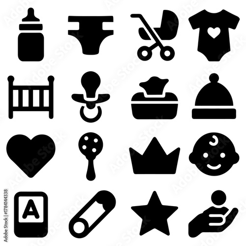 Essentials of Infancy: A compilation of essential baby items, showcasing a theme of purity, representing the initial stages of life and the elements required for child care