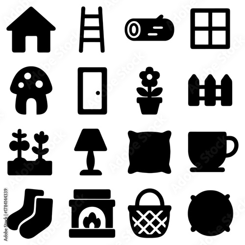 Home Essentials: A graphic compilation of essential home elements and décor, each meticulously crafted and showcasing a collection of everyday elements.