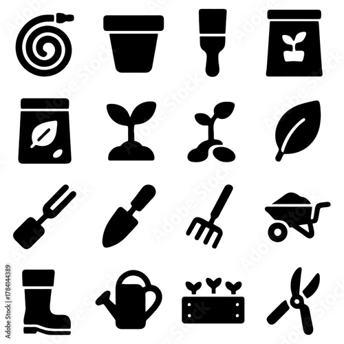 Garden Essentials: A collection of essential gardening tools and elements is showcased, encompassing everything required to cultivate a thriving garden and nurture plant life.