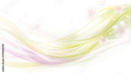 舞い散る桜と緑色の優しい春風のイメージ