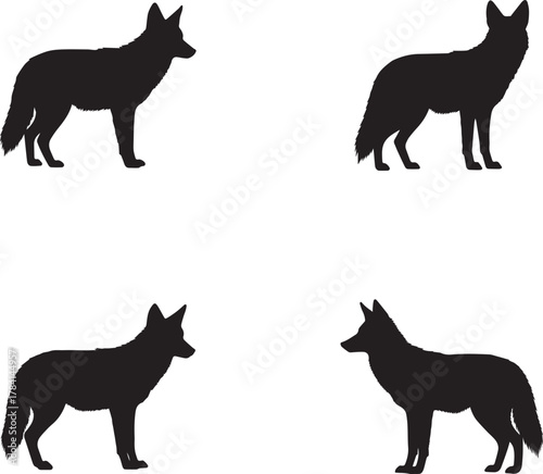 Wolf Silhouette Standing Left – Black Animal Vector on White Background
