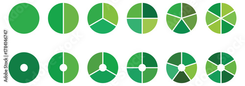 Set of colorful pie charts. Colorful pie charts with varying segments. Circle section graph. Pie chart set. Pie charts diagrams. Different color circles. donut and pie chart infographic elements .