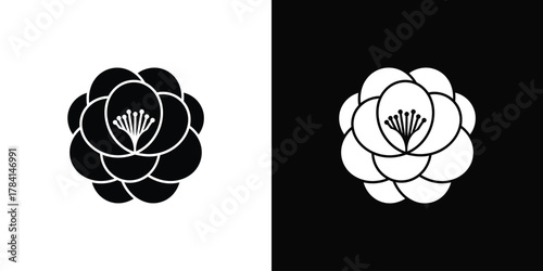 Elegant minimalist camellia flower graphic design icon set perfect for branding and decorative projects showcasing natural beauty