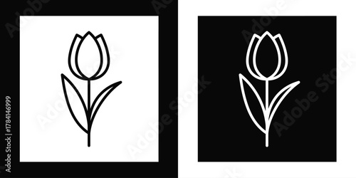 Black and White Tulip Icon Set for Creative Projects and Graphic Design