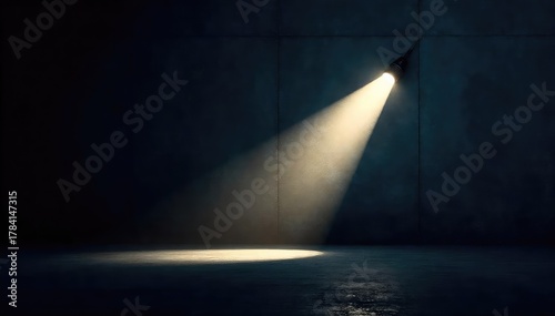 A single beam of flashlight light cuts through the darkness, illuminating a textured wall The light source is slightly out of focus, emphasizing the effect of the beam , power, intense, beam