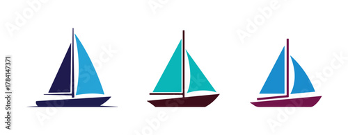 Sailboat symbol, stock graphic, boat emblem set against a white backdrop