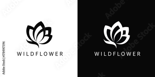 Modern line art logo of an elegant wildflower incorporating the letters W and B for a luxury brand