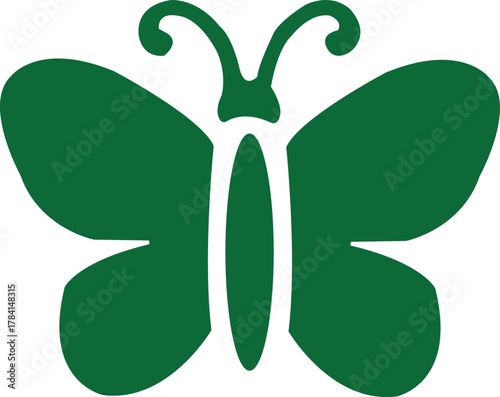 Green Butterfly Icon with Detailed Wings on White Background , butterfly, insect, nature, animal
