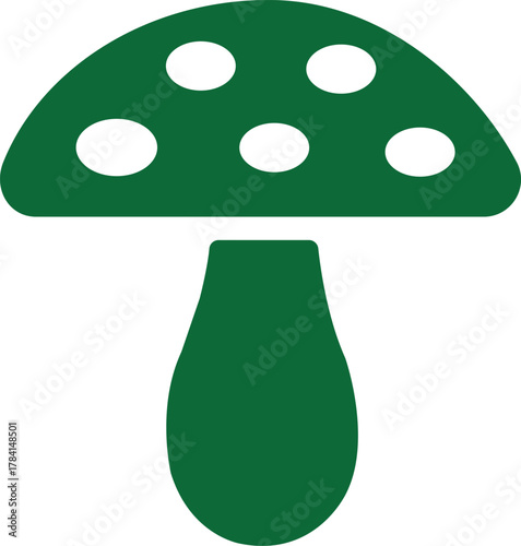 Green Mushroom Icon with White Spots on White Background , mushroom, fungi, toadstool, nature