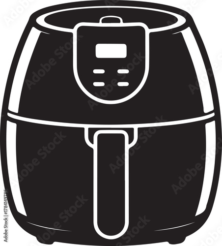 Black silhouette of an air fryer isolated on white background