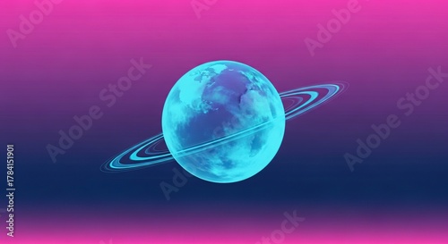 Wallpaper Mural Vaporwave Planet with Rings on a Gradient Background Torontodigital.ca