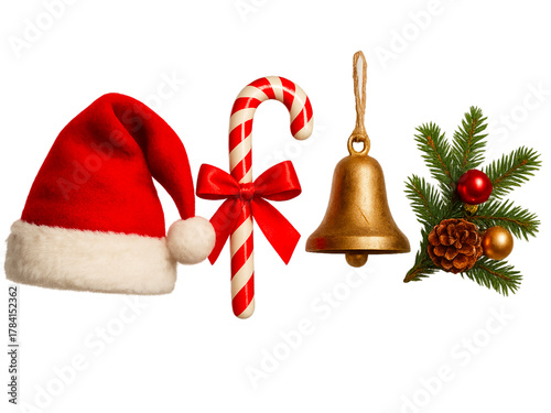 Christmas Object Pack on Transparent Background Festive Holiday Decorations Collection